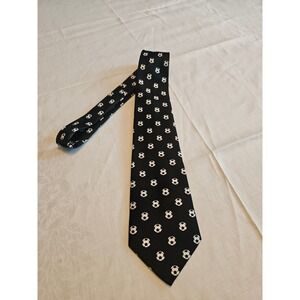 PARQUET Mens Black White Soccer Ball Print Neck Tie Hand Made 100 Polyester